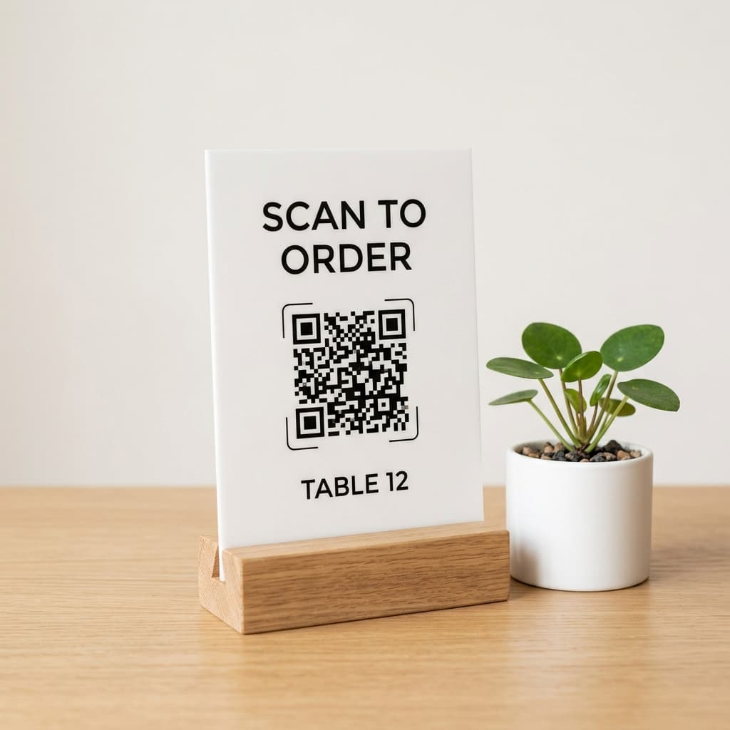 Ilustracja stojaka z kodem QR na stoliku