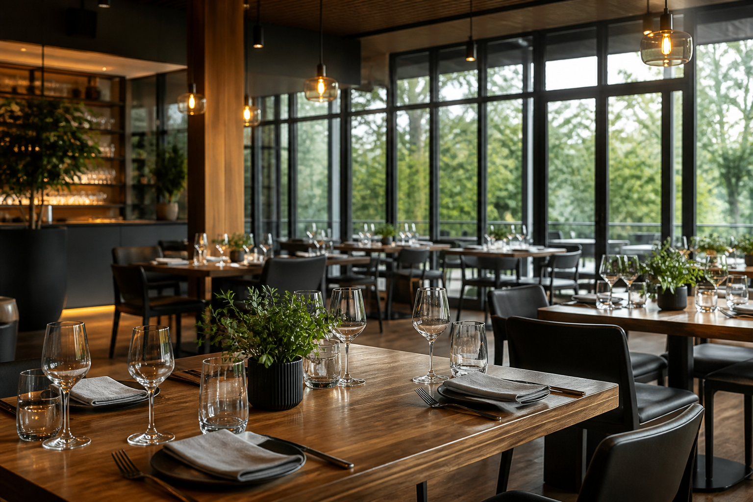 Warm modern restaurant interior